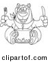Vector of a Cartoon Birthday Bear Eating Cake - Coloring Page Outline by Toonaday