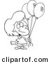 Vector of a Cartoon Birthday Girl Holding Three Balloons - Outlined Coloring Page Drawing by Toonaday