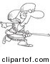 Vector of a Cartoon Black and White Outline Design of Davey Crocket Hunting - Outlined Coloring Page by Toonaday