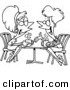 Vector of a Cartoon Black and White Outline Design of Friends Talking over Coffee - Outlined Coloring Page by Toonaday
