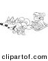 Vector of a Cartoon Black and White Outline Design of Huskies Pulling a Boy on a Sled - Outlined Coloring Page by Toonaday