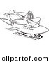 Vector of a Cartoon Black and White Outline Design of Santa on a Rocket Sled - Outlined Coloring Page by Toonaday