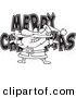 Vector of a Cartoon Black and White Outline Design of Santa over MERRY CHRISTMAS - Outlined Coloring Page by Toonaday