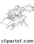 Vector of a Cartoon Black and White Outline Design of Scared People on a Roller Coaster - Outlined Coloring Page by Toonaday