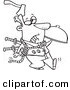 Vector of a Cartoon Black and White Outline Murder Mystery Server Man with an Axe in His Head and Knives in His Back - Outlined Coloring Page by Toonaday