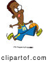 Vector of a Cartoon Black Athletic Basketball Player Running While Dribbling the Ball by Toonaday
