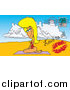 Vector of a Cartoon Blond Beach Babe on a Post Card by Toonaday