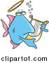 Vector of a Cartoon Blue Angelfish Playing a Lyre by Toonaday
