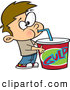 Vector of a Cartoon Boy Drinking from a Huge Big Gulp Soft Drink Cup by Toonaday