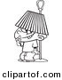 Vector of a Cartoon Boy Hiding Under a Lamp Shade - Coloring Page Outline by Toonaday