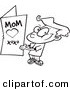 Vector of a Cartoon Boy Holding a Mothers Day Card - Coloring Page Outline by Toonaday