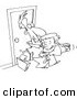 Vector of a Cartoon Boy Jumping on His Dad when He Arrives Home - Outlined Coloring Page Drawing by Toonaday