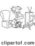Vector of a Cartoon Boy Playing a Video Game with a Joystick - Coloring Page Outline by Toonaday