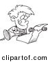 Vector of a Cartoon Boy Typing a Story on a Typewriter - Coloring Page Outline by Toonaday