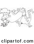 Vector of a Cartoon Boy Walking a Dragon - Outlined Coloring Page by Toonaday