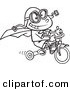 Vector of a Cartoon Boy Wearing a Cape and Goggles While Riding His Trike - Coloring Page Outline by Toonaday