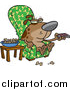 Vector of a Cartoon Brown Dog Munching on Bones and Watching Tv by Toonaday