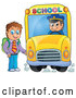 Vector of a Cartoon Brunette White Boy Boarding a School Bus by Visekart
