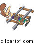 Vector of a Cartoon Brunette White Damsel in Distress, Tied to Railroad Tracks by Toonaday
