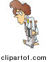 Vector of a Cartoon Brunette White Judo Woman with Crutches by Toonaday