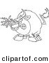 Vector of a Cartoon Bull with Torn Fabric on His Horn - Coloring Page Outline by Toonaday