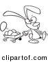 Vector of a Cartoon Bunny Pulling a Wagon of Easter Eggs - Outlined Coloring Page Drawing by Toonaday