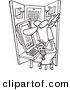 Vector of a Cartoon Businessman Crammed in a Cubicle - Outlined Coloring Page by Toonaday
