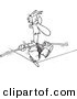 Vector of a Cartoon Businessman Trying to Maintain Balance on a Tight Rope - Coloring Page Outline by Toonaday