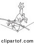 Vector of a Cartoon Businessman Trying to Maintain Balanced Budget on a Tight Rope - Coloring Page Outline by Toonaday