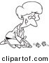 Vector of a Cartoon Businesswoman Kneeling and Rolling Dice - Outlined Coloring Page by Toonaday