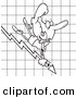 Vector of a Cartoon Businesswoman Riding on a Decline Chart Arrow - Outlined Coloring Page by Toonaday