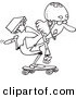 Vector of a Cartoon Businesswoman Skateboarding to Work - Outlined Coloring Page by Toonaday