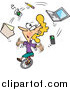 Vector of a Cartoon Busy Businesswoman Juggling Office Items on a Unicycle by Toonaday