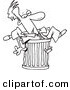 Vector of a Cartoon Canned Businessman Stuck in a Garbage Can - Outlined Coloring Page by Toonaday