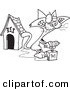 Vector of a Cartoon Cat Blowing up a Dog House - Outlined Coloring Page by Toonaday