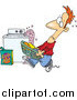 Vector of a Cartoon Caucasian Man Carrying a Basket of Laundry by an Overflowing Washing Machine by Toonaday