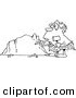 Vector of a Cartoon Caveman Chiseling a Boulder - Coloring Page Outline by Toonaday