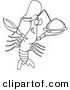 Vector of a Cartoon Chef Crawdad Holding a Platter - Coloring Page Outline by Toonaday