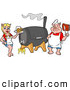 Vector of a Cartoon Chef Pig with BBQ Ribs and a Waitress with Beer Standing Beside a Smoker by LaffToon
