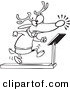 Vector of a Cartoon Christmas Reindeer Running on a Treadmill - Outlined Coloring Page by Toonaday