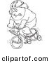 Vector of a Cartoon Chubby Man Riding a Bike with Training Wheels - Coloring Page Outline by Toonaday