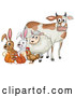 Vector of a Cartoon Cow, Sheep, Rabbit, Chicken, Squirrels and Rabbit by