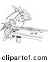 Vector of a Cartoon Crawdad Leaning over a Billiards Table - Coloring Page Outline by Toonaday