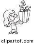 Vector of a Cartoon Cute Girl Holding a Fathers Day Gift - Coloring Page Outline by Toonaday