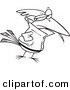 Vector of a Cartoon Delinquent Bird Smoking - Outlined Coloring Page by Toonaday