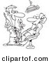 Vector of a Cartoon Dentist Holding Pliers and a Drill over a Patient - Outlined Coloring Page by Toonaday