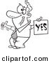 Vector of a Cartoon Displeased Man with a Thumb up Holding a YES Sign - Outlined Coloring Page by Toonaday