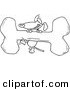 Vector of a Cartoon Dog Climbing a Giant Bone - Outlined Coloring Page Drawing by Toonaday