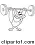 Vector of a Cartoon Dog Lifting Weights - Outlined Coloring Page by Toonaday