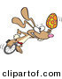 Vector of a Cartoon Easter Bunny Delivering a Painted Egg on a Unicycle by Toonaday